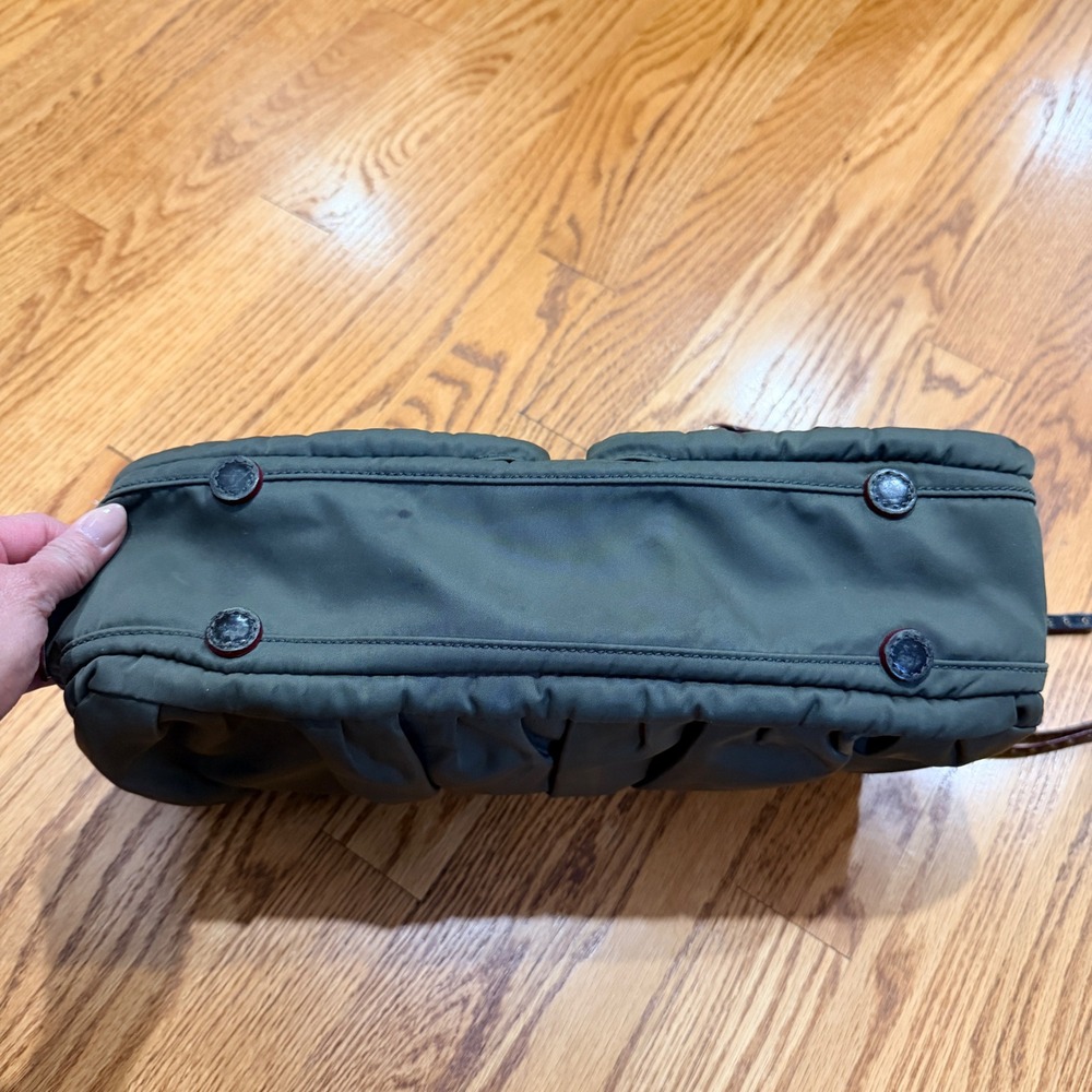 MZ Wallace Paige Olive Green Nylon Shoulder Bag Leather Trim Studded Strap - Picture 7 of 16